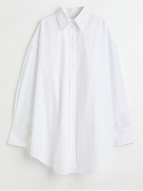 H&M White Button Down Blouse Size S Cotton Puff Sleeve Shirt Minimalist Classic